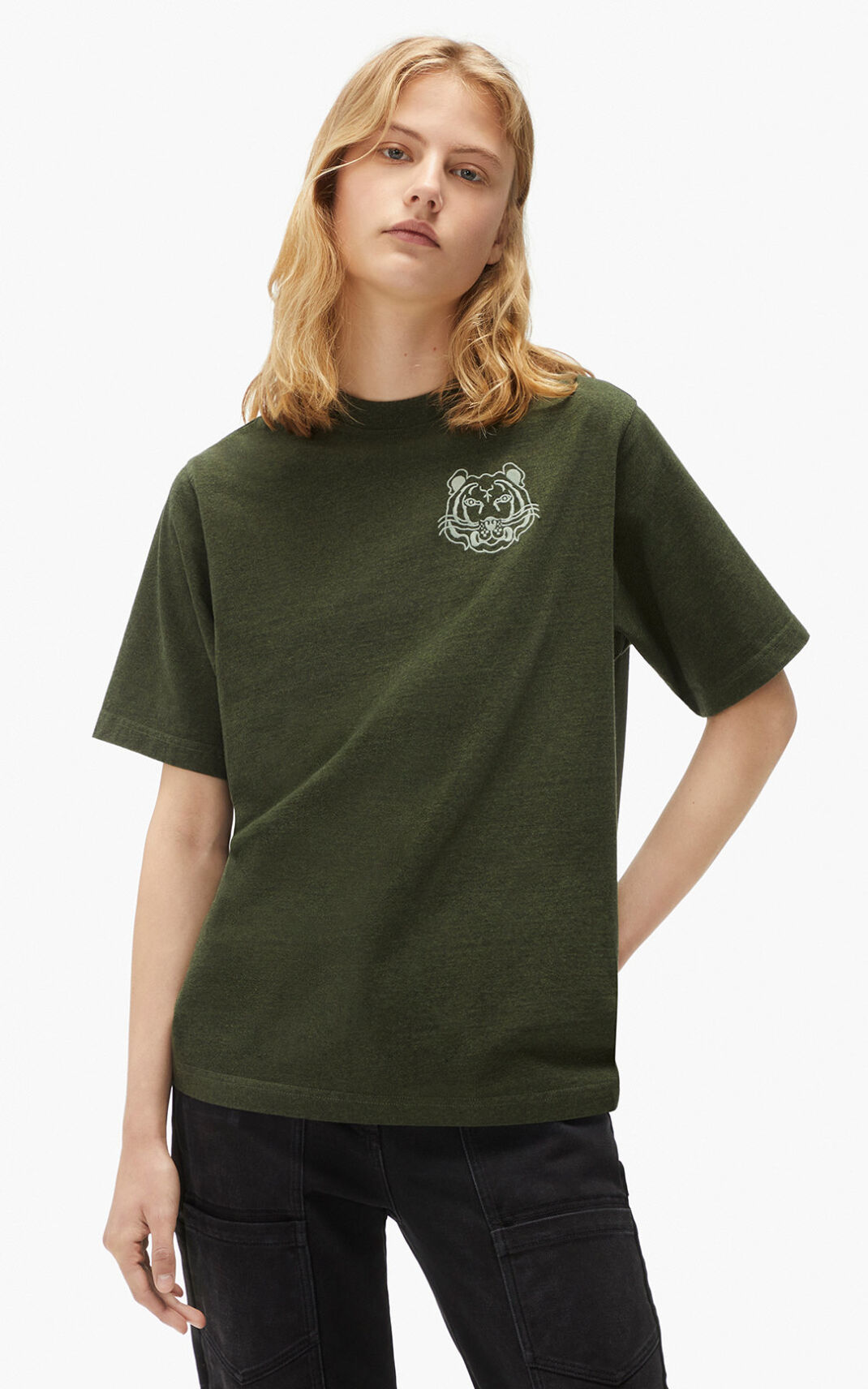 Kenzo RE/relaxed casual T Shirt Olive For Womens 2645NQSBG